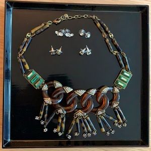 LOFT Costume Jewelry Necklace and Four pair of Crystal Earrings.